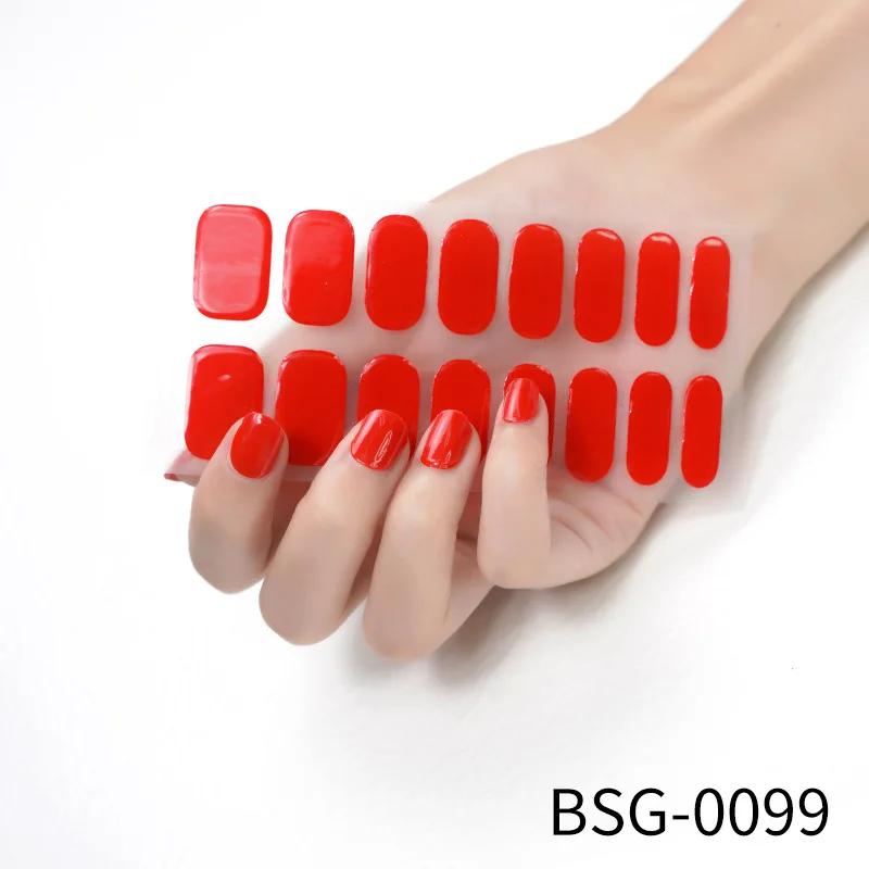 16 Tips Gel Manicure Solid Color Semi-cured Nail Stickers UV Lamp Need Full Cover Nail Decals  Nail Decoration