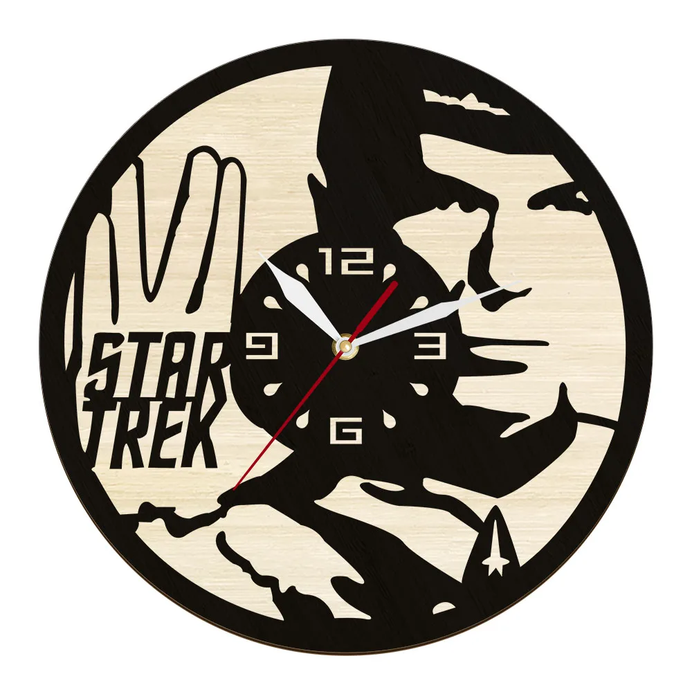 Spock Vulcan Salute Hand Gesture Dual Layers Wooden Wall Clock Live Long And Prosper Natural Laser Cut Black Wood Silent Clock