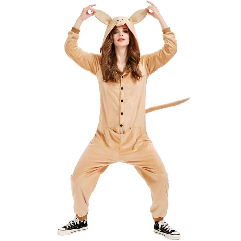 가을 여성의 귀여운 캥거루 후드 점프 슈트 할로윈 코스프레 의상 만화 홈 의상 학교 컬러 플레이 의상 M 및 #   1