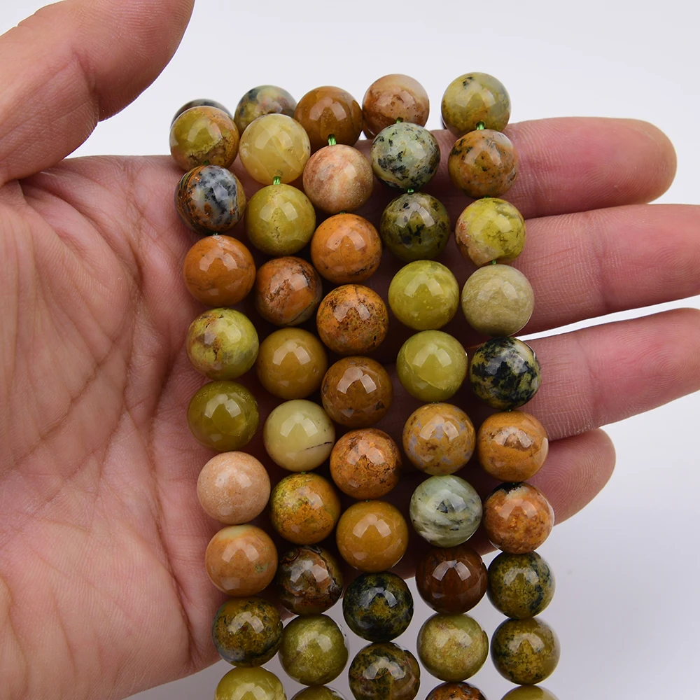 APDGG 12mm Natural Green Opal Round Gems Stone Loose Beads 15