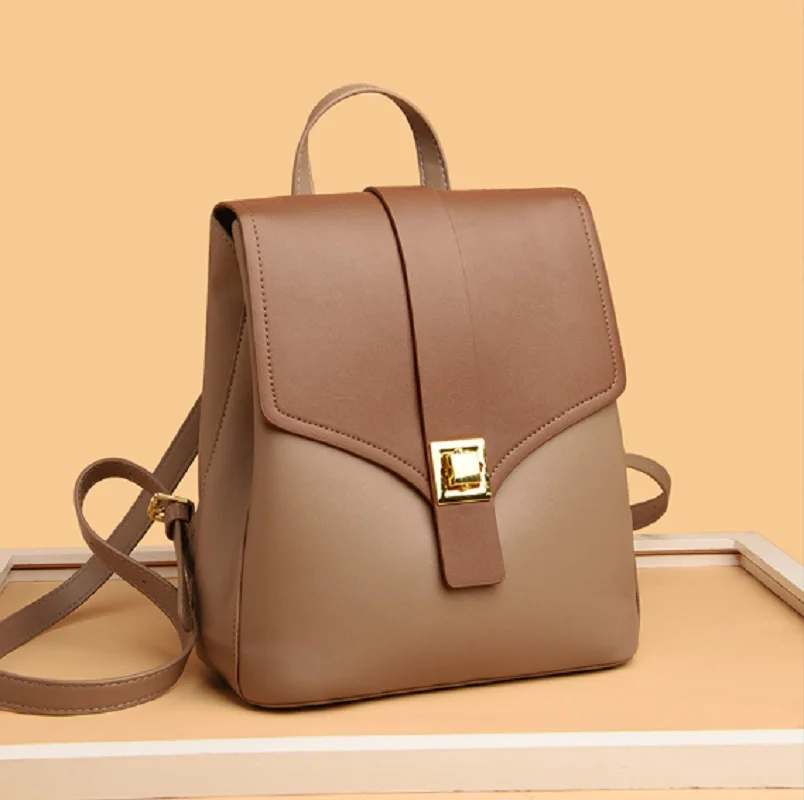 2026 Korean Fashion Women's High Quality Leather Double Shoulder Bags Large Capacity Travel Backpacks Preppy Style School Bag