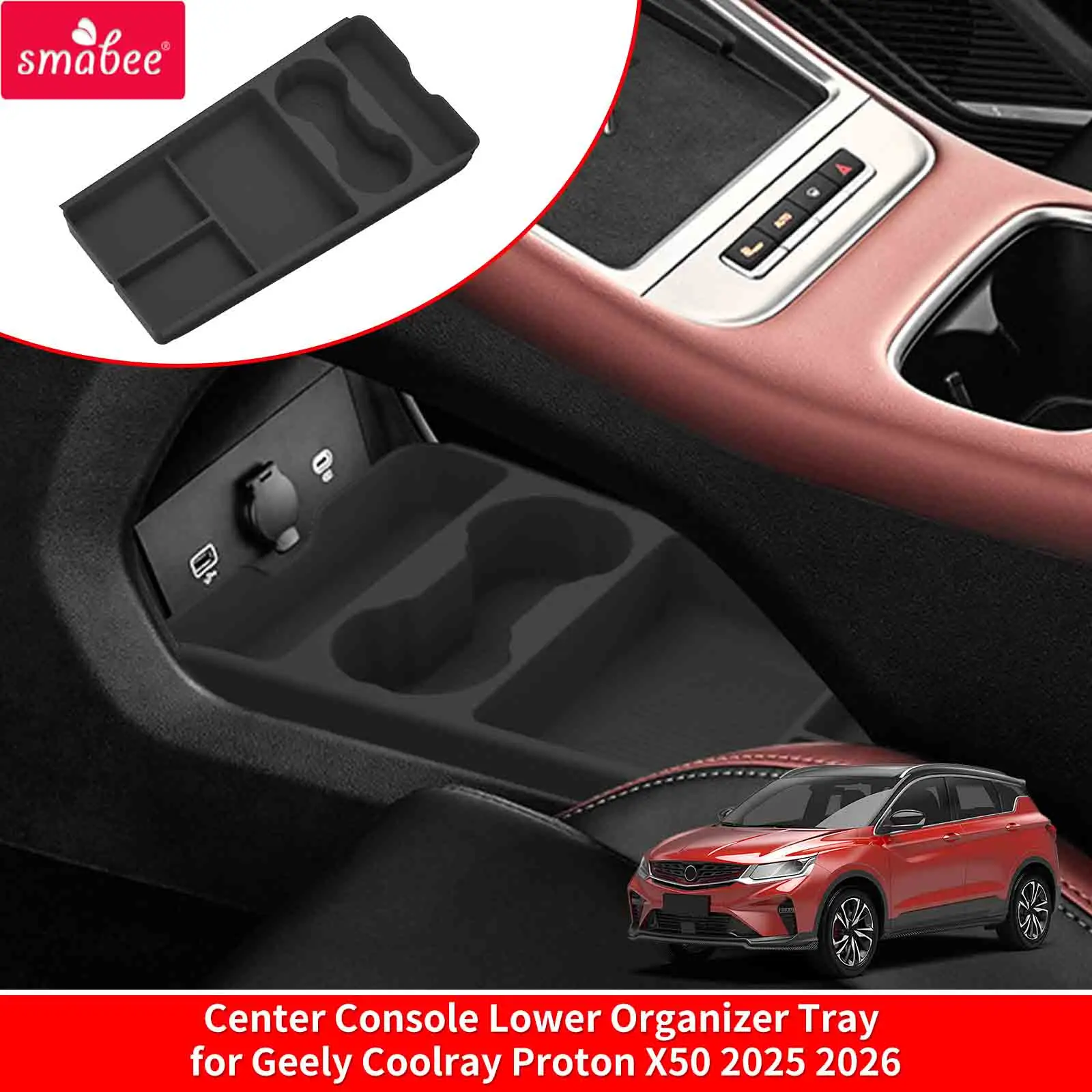 Smabee for Geely Coolray Proton X50 2025 2026 Center Lower Storage Box TPE Central Tray Organizer Accessories Tidying