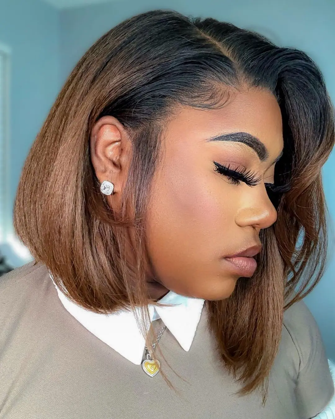 Bob corto suave 180 densidad Rubio degradado recto profundo peluca con malla frontal para mujeres negras con pelo de bebé sin pegamento línea de cabello Natural