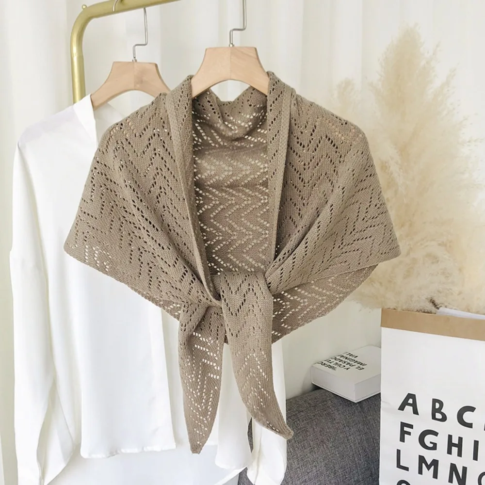 

Милая накидка в полоску с вырезом в форме треугольника, териленовая накидка в корейском стиле, защитная накидка от солнца, вязаный элегантный шарф на плечо, осень