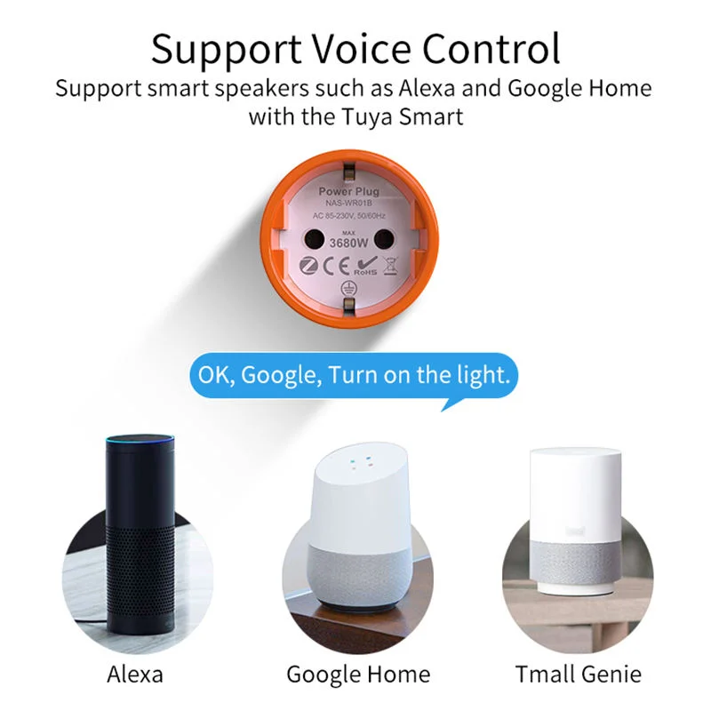 Tuya Zigbee-enchufe de Alimentación inteligente para el hogar, dispositivo de 16A con Control por voz y aplicación, monitoreo de energía,