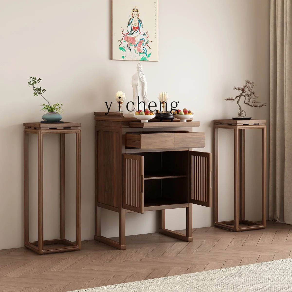 black walnut offering Buddha table cabinet New Chinese style God of Wealth solid wood ancestor offering incense case