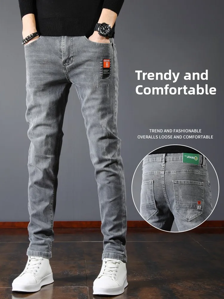 

Новые мужские джинсы New Town: ультратонкие, эластичные, зауженные, осенние, модные, из смесового хлопка и полиэстера, молодежный тренд