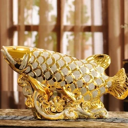 European Wedding Decor Crafts Ceramic Creative Room Decoration Handicraft Gold Arowana Porcelain Figurines Feng Shui Decorations