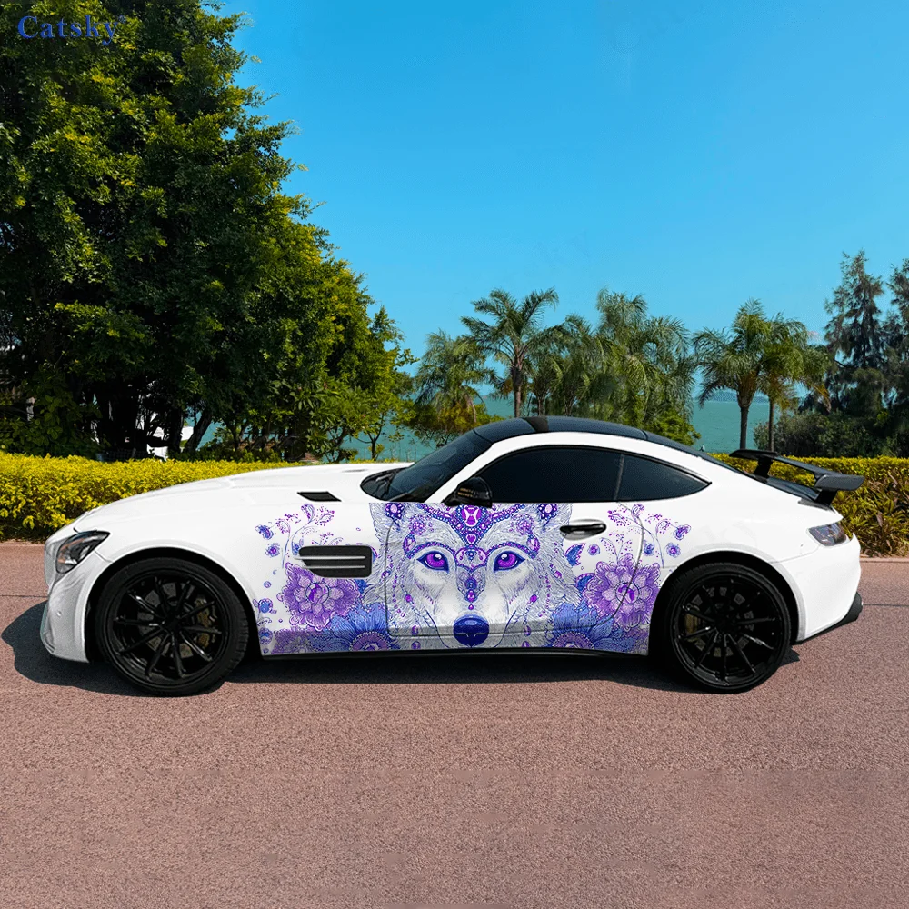 Purple Gemstone Glitter Wolf Car Vinyl Wraps Decal Self-adhesive PVC Sticker Suitable for Trucks SUV Decor Auto Accessories Gift