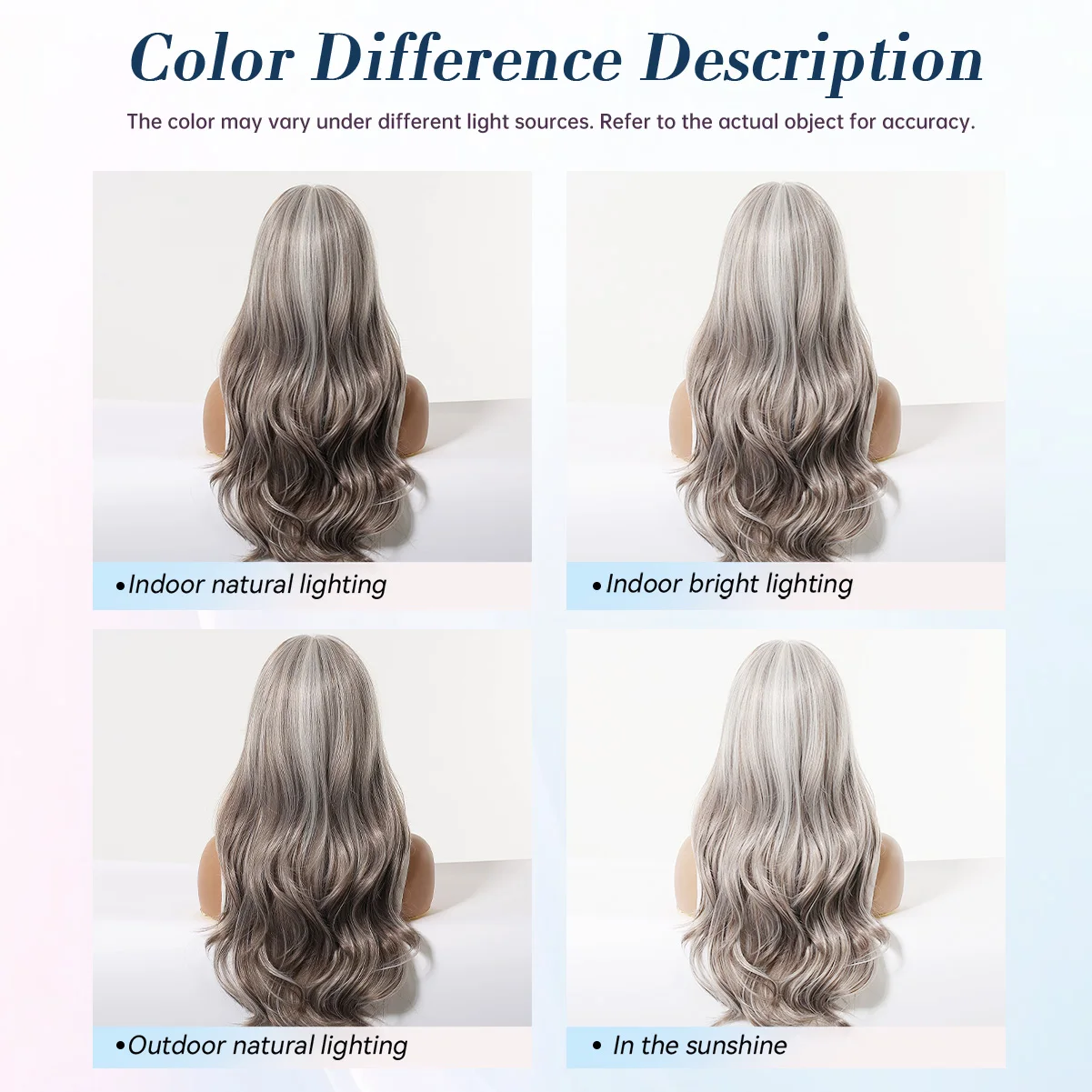 LOUIS FERRE Silver Gray Ombre Wavy Wig for Women Long Curly Synthetic Hair Wig Natural Heat Resistant Fiber Cosplay Party Wig image 3
