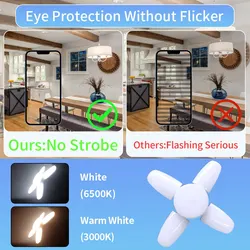 1pc E27 Foldable Fan Shape LED Bulb Lamp 220V 110V 40 LEDs Light Bulbs For Home Ceiling Lamp Warehouse Garage White Light 6500