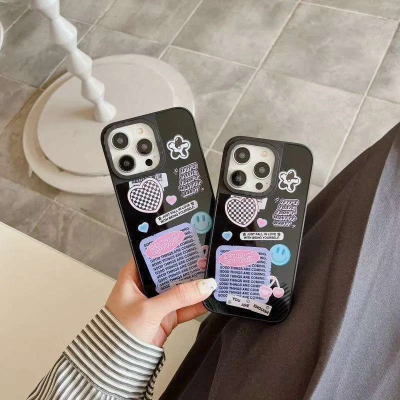 

Black Heart Sticky Note Mirror Surface Magnetic Phone Case Cover for IPhone 12 13 14 15 16 17 Pro Max Case for IPhone 17 Air