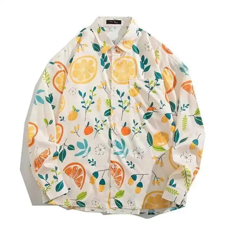Yellow Lemon Blouse Women Leaf Print Casual Shirts Spring Summer Blusa Unisex Long Sleeve Novelty Oversized Tops Holiday Clothes