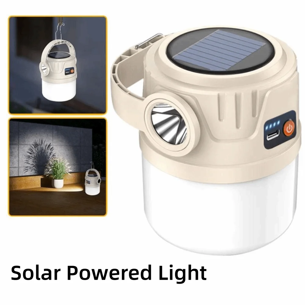 LED Light Solar Powered Light IP55 Waterproof Ultra Bright Camping Light USB Rechargeable Handheld Design Tent Light