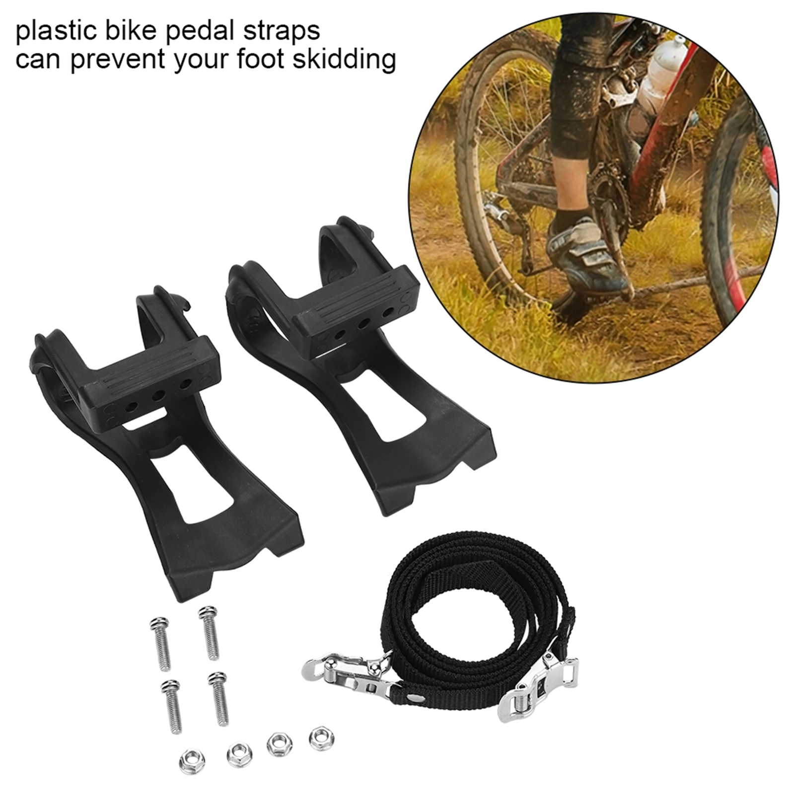 Bike Pedal Belt Plastic Black Adjustable Bike Pedals Straps Anti slip Toe Clip Belt Accessory Bike Pedal Fixed Straps