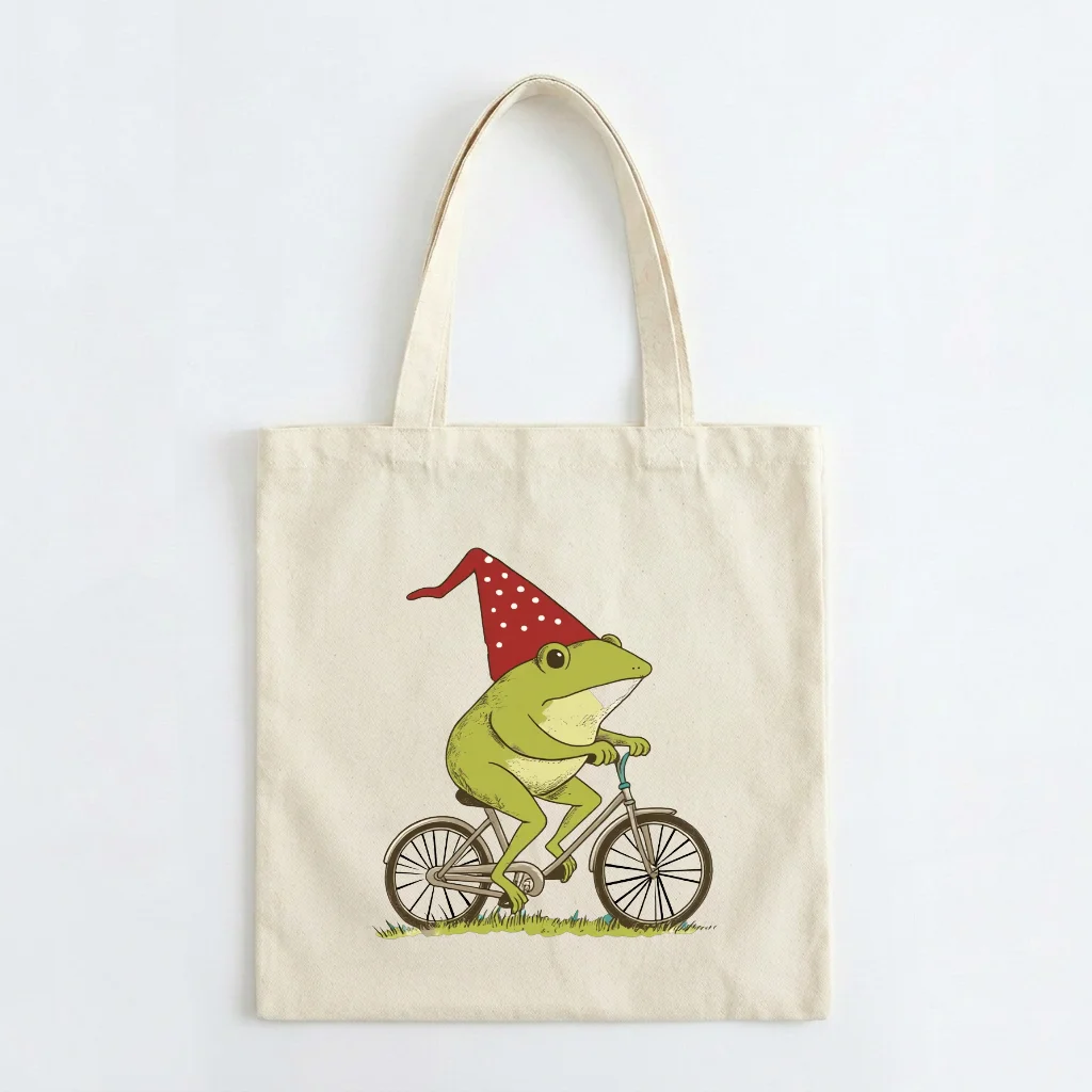 Humorous abstract Frog pattern shoulder bag large capacity shopping bag is a necessary storage bag for travel shopping picnic
