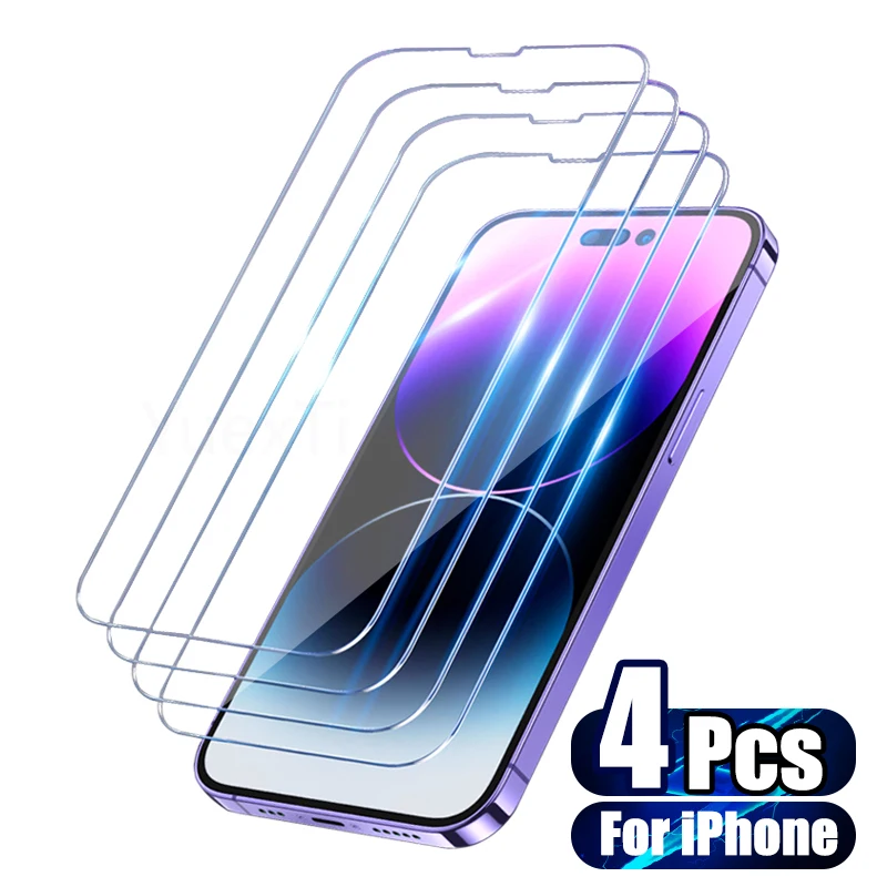 4Pcs Tempered Glass For iPhone 14 13 12 11 Pro Max XR X XS Screen Protector For iPhone 12 13 Mini 6 7 8 14 Plus Se 2022 Glass