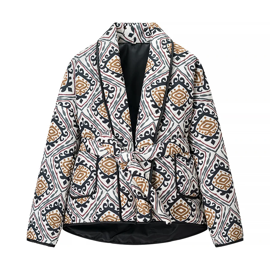 

Women's Cotton Jacket Outerwear Print Waist-Cinching Double-Breasted Autumn Winter European Style C92830 Trade