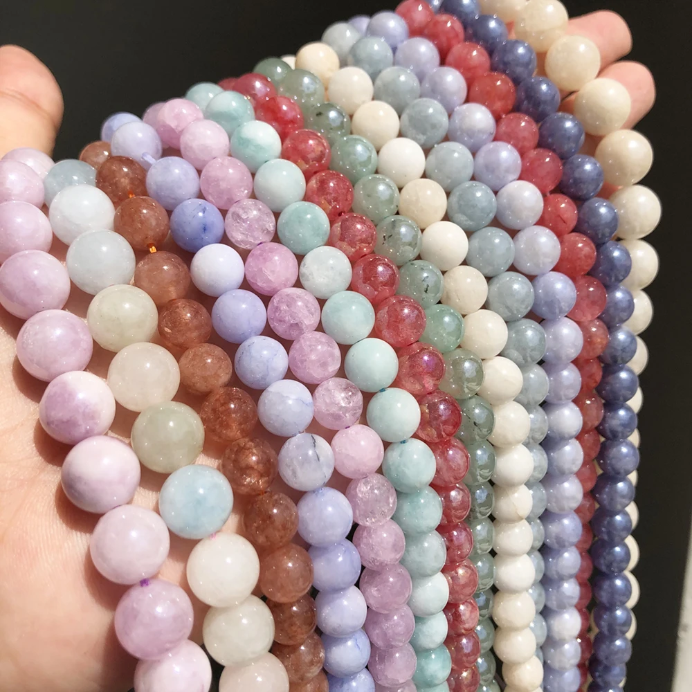 Wholesale Blue Purple Plated Angelite stone Beads 6/8/10/12mm Natural Round Loose Bead For Making Jewelry Diy Perles 15''Strand