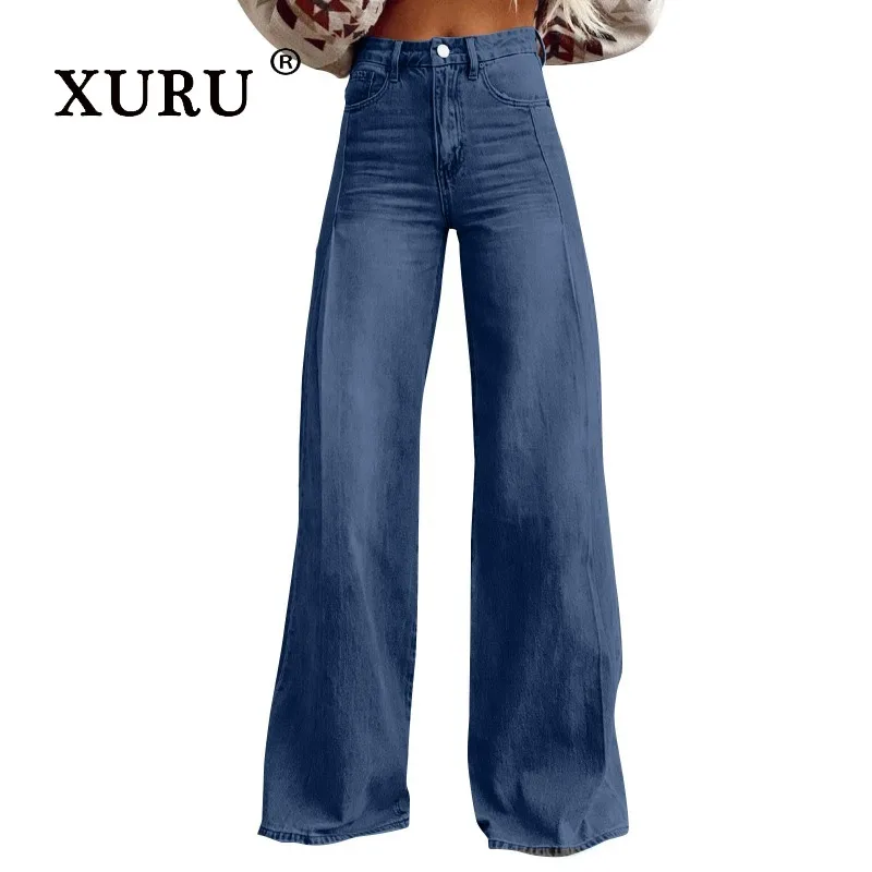 XURU - New Women's Retro Wide Leg Jeans, Y2k Clothes High Waist Design Sensible Long Jeans, Men's Pants
