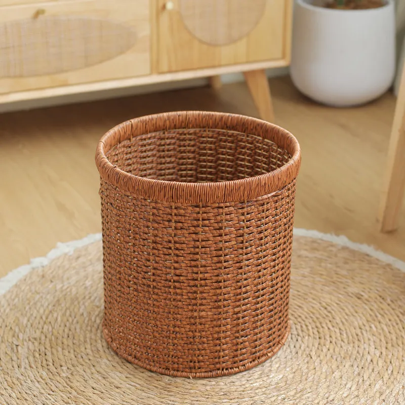 Japanese Homestay Waste Bins Modern Rattan-Woven Look Living Room Bedroom Villa Storage Bucket Outdoor Retro Wastebasket FYWB