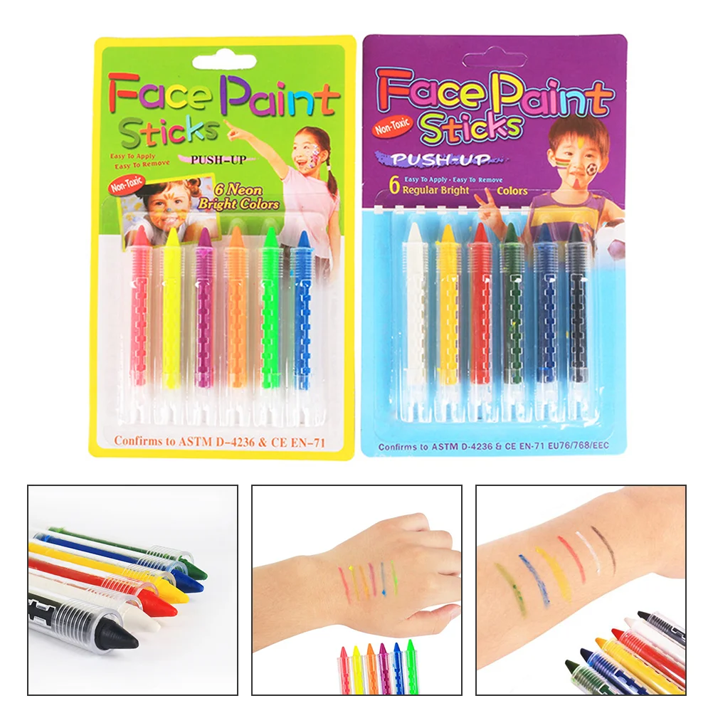 12 Pcs Fluorescent Crayon Paint Sticks Make up Drawing Pens for Coloring Face Painting Wax Washable Crayons Body