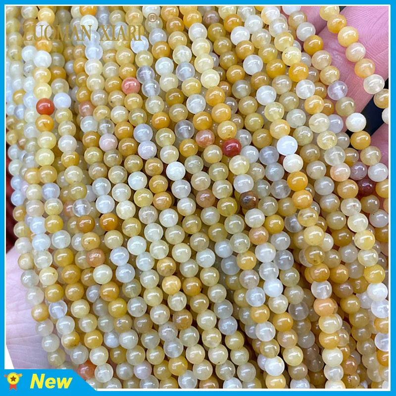 Natural Stone Beads 2 3 4MM Yellow Topaz Round Loose Spacer Bead for Jewelry Making DIY Bracelet Necklace Accessories Charm