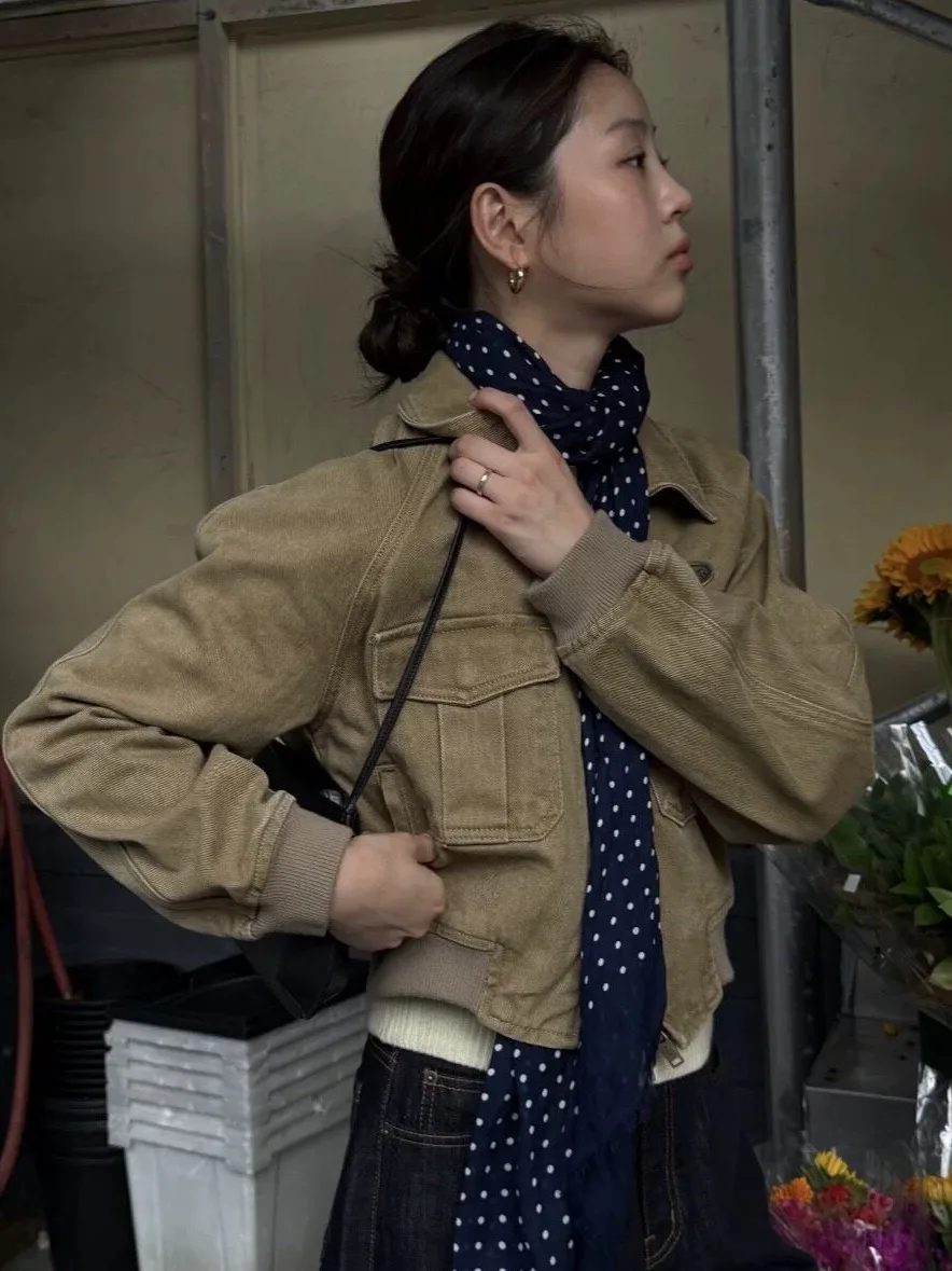 2026 Dongda Gate Chic Autumn Retro Versatile Zipper Pilot Jacket Women's Outerwear Fashionable All-Match Female Coat