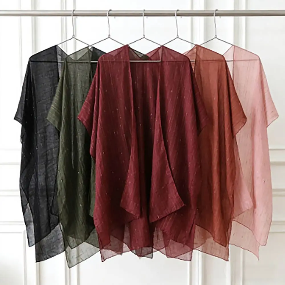 Fashionable Lightweight Women Tulle Shawl V-Neck Cardigans Breathable Summer Scarf UV Protection Beach Cover Up Vacation Outing