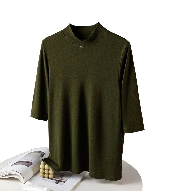 

Lyocell Wool Half Sleeve T Shirt Mock Neck Layering Tops