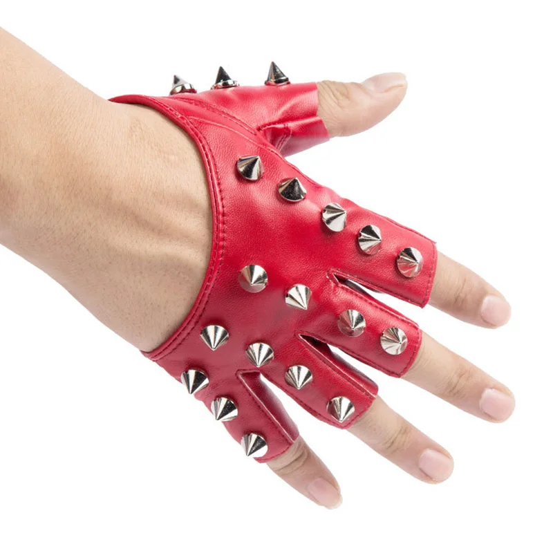 Sexy Men Women Night Club Pole Hip Hop PU Leather Mitten Gothic Rivet Punk Rock Street Break Dance Show Half Finger Glove P42