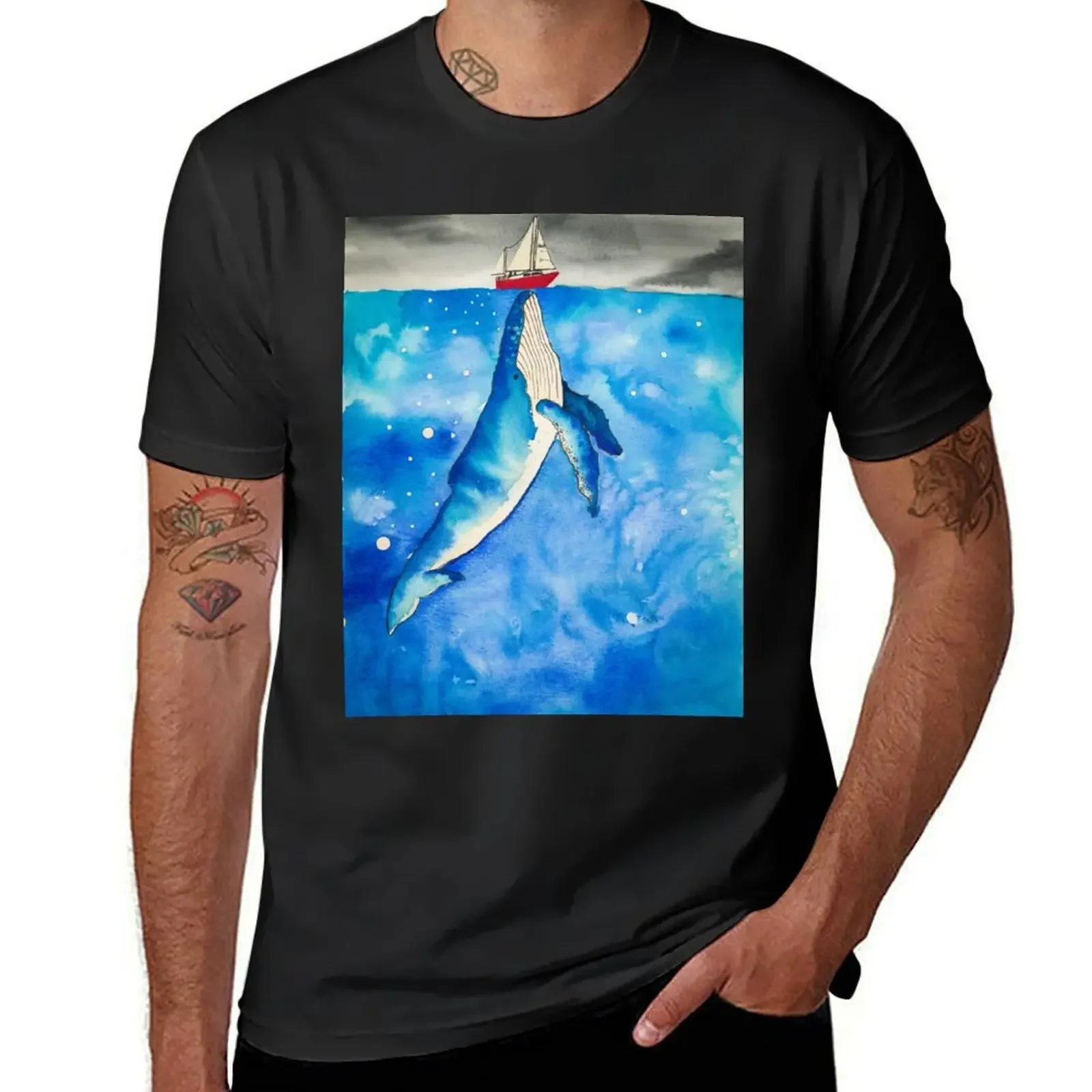 Humpback whale painting. T-Shirt graphic t shirt vintage anime anime tshirt baggy shirts mens workout shirts