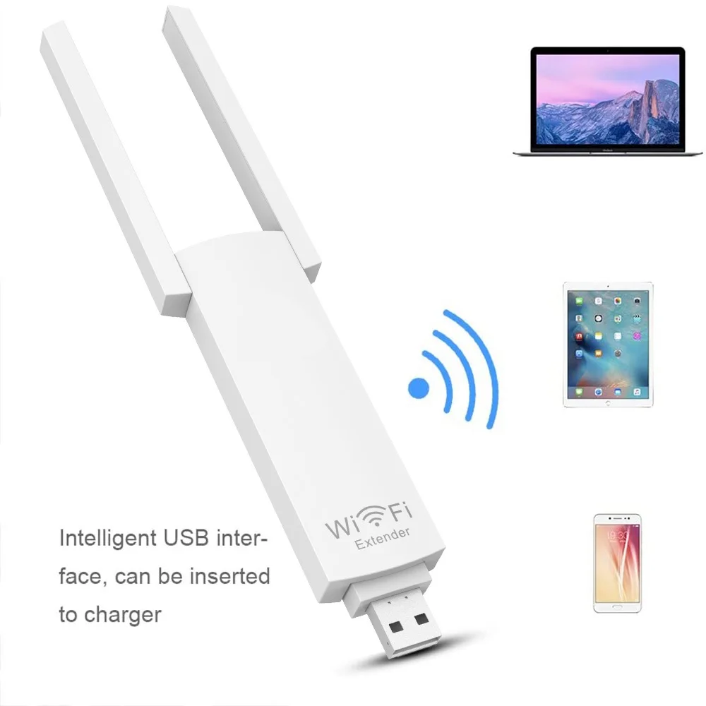 PIX-LINK UE02 Wireless Router's WiFi Repeater USB Powered Wi-Fi Range Extender 300Mbps Signal Amplifier with Dual Antennas
