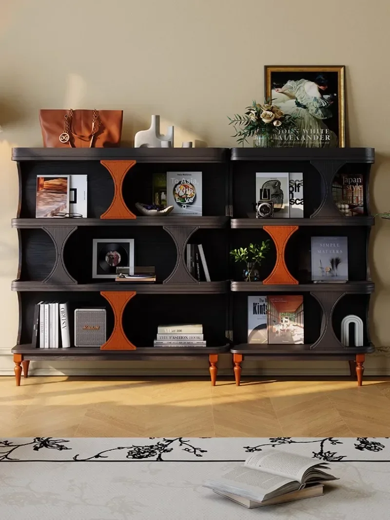 French retro living room module combination floor side cabinet solid wood short bookshelf display cabinet