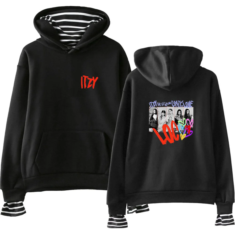 2024 New ITZY CRAZY in Love 2D Album Printed Autumn and Winter Fake Models Two-Piece Hooded Sweater for Men and Women Clothing