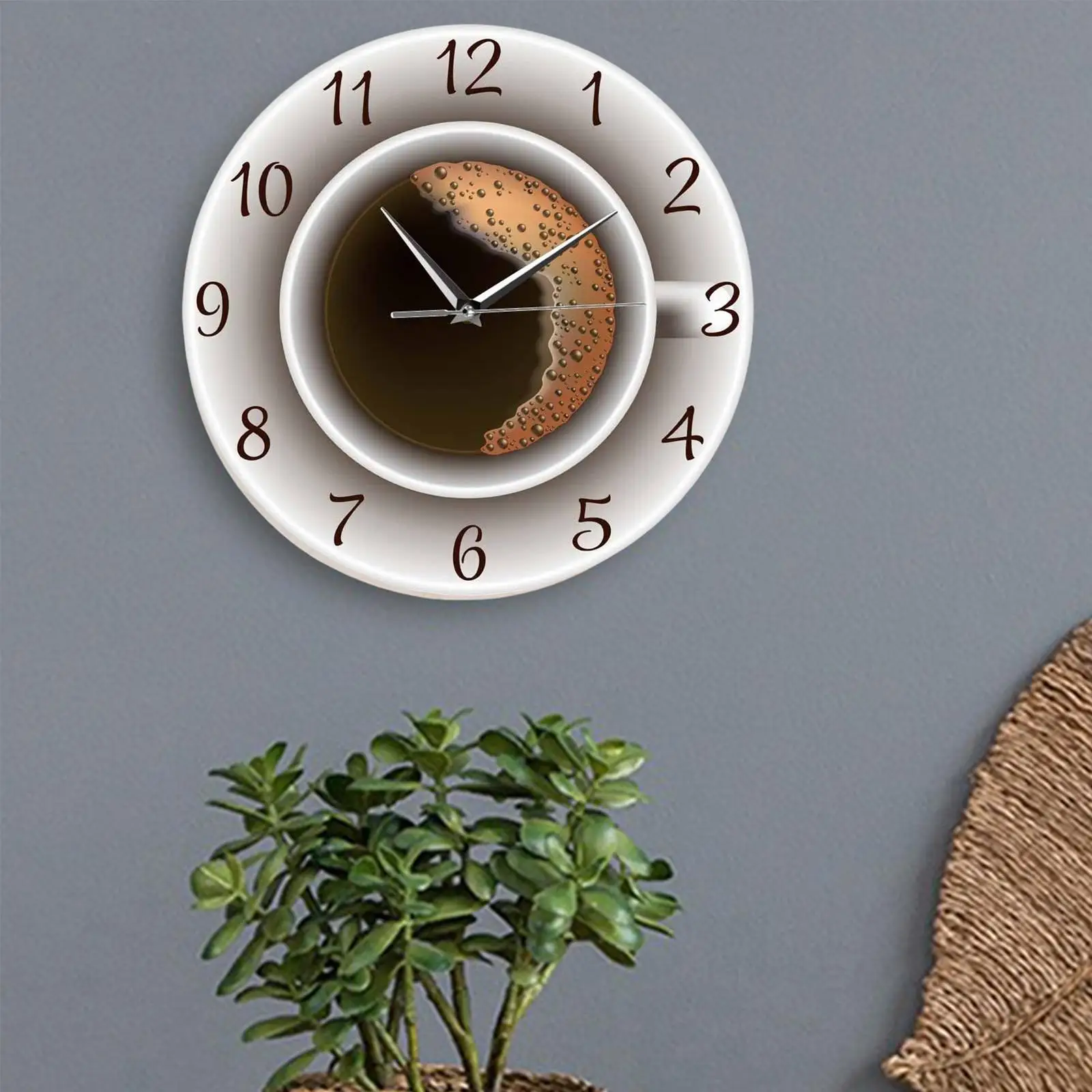 Coffee Cup Wall Clocks 12 inch, Printed Decal Image for Sleeping and Working Environments Movement for Living Room