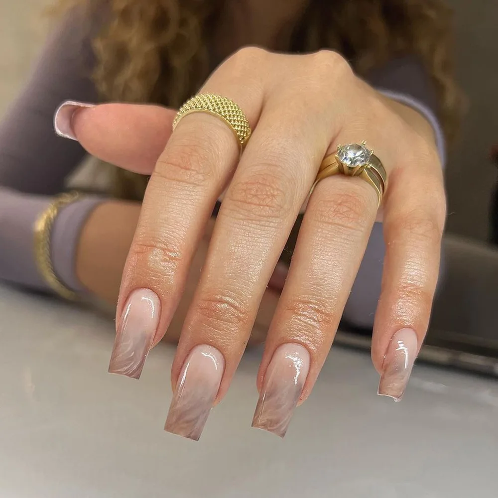 Faux ongles français à tête carrée mi-longue, 24 pièces, à pression sur un Design floral 3D, couverture complète, imprimé léopard, réutilisables