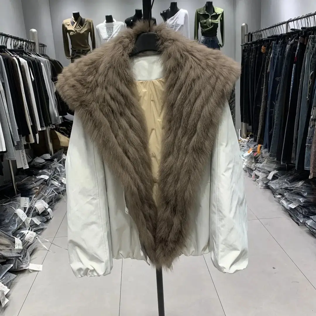 

Новая женская утепленная куртка-парка из гусиного пуха, легкая, модная, приталенная, с большим меховым воротником, короткая зимняя куртка-пальто