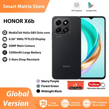 HONOR X6b Global Version 4G Smartphone Mediatek Helio G85 6,56 inch 90Hz TFT LCD-scherm 50MP dubbele camera 5200mAh batterij