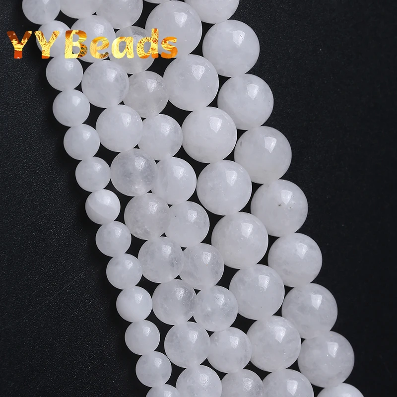 Wholesale White Jades Chalcedony Beads Natural Stone Round Loose Beads For Jewelry Making DIY Bracelet 4 6 8 10 12 14mm 15