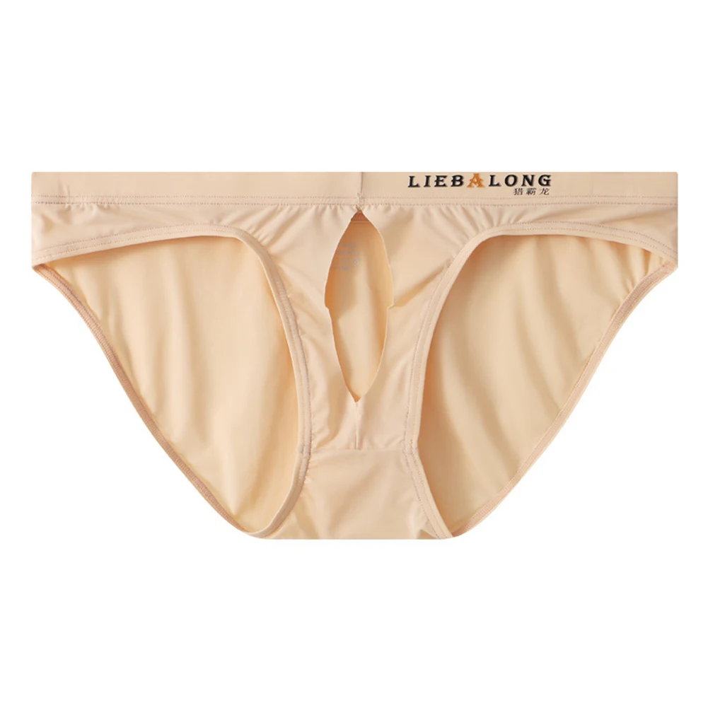 Open Hole Mens Ice Silk Briefs Low Rise Sexy Underwear Open Front Breathable Erotic Lingerie Fetfish Bdsm Underpants Male