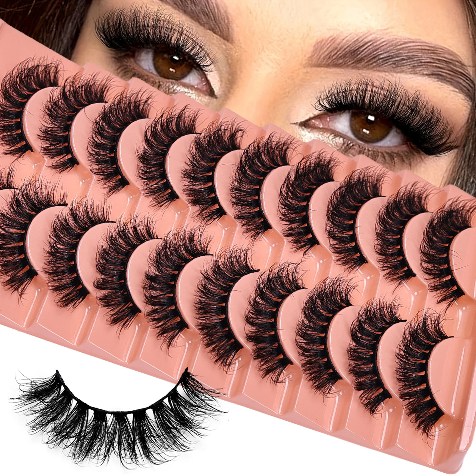 10 Paar russische Streifenwimpern, dramatische, flauschige falsche Wimpern, gefälschter Look, unordentliche falsche Wimpern