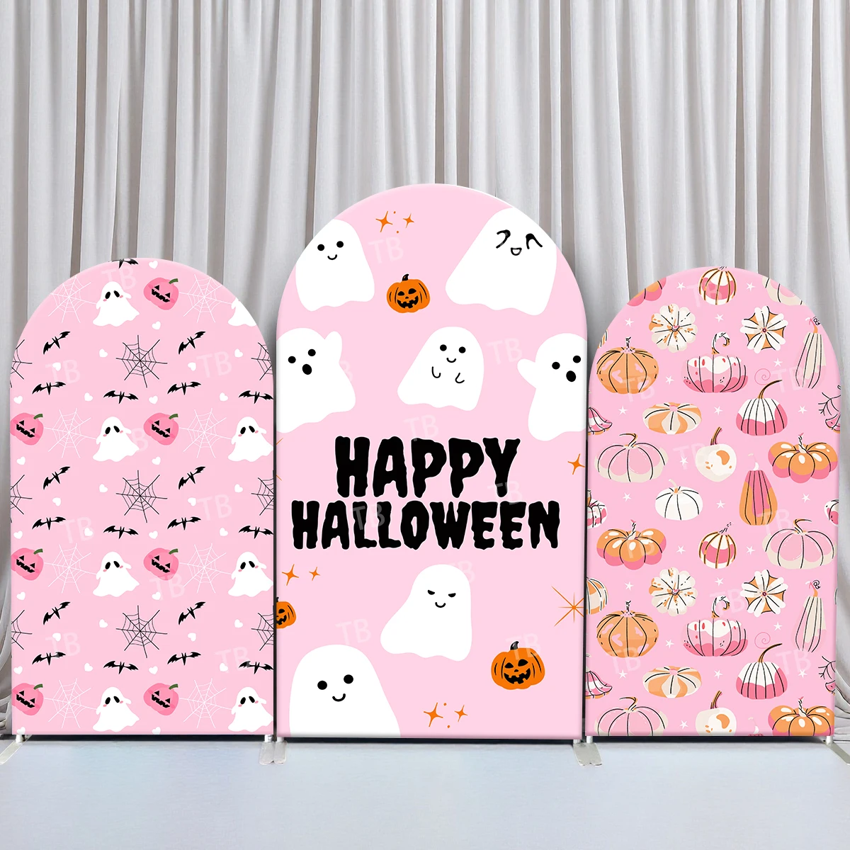

TB Pink Happy Halloween Theme Arch Backdrop Cover Ghost Festival Party Baby Shower Photography Background Decor Elastic Fabric