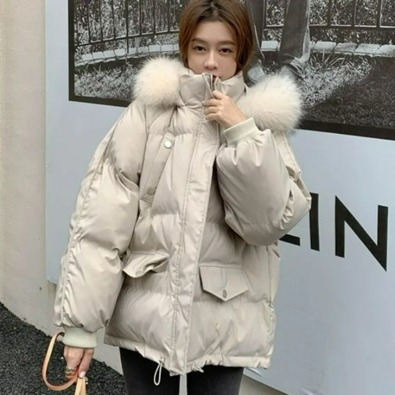 

2023 New Women Down Cotton Coat Winter Bread Jacket Female Short Parkas Loose Thick Warm Outwear Artificial Fur Collar Overcoat