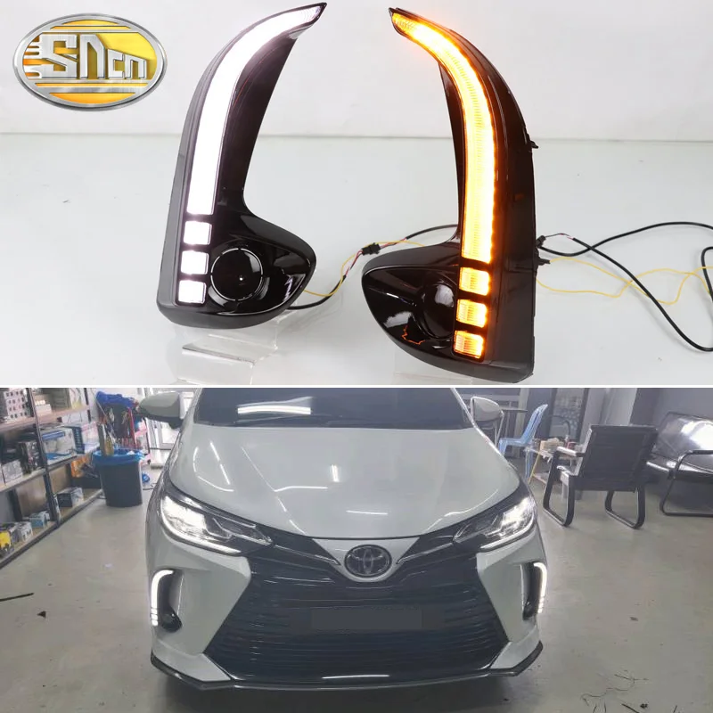 

2PCS LED Daytime Running Light For Toyota Yaris Vios 2020 2021 2022 Dynamic Turn Yellow Signal Relay Car 12V LED DRL Day Light