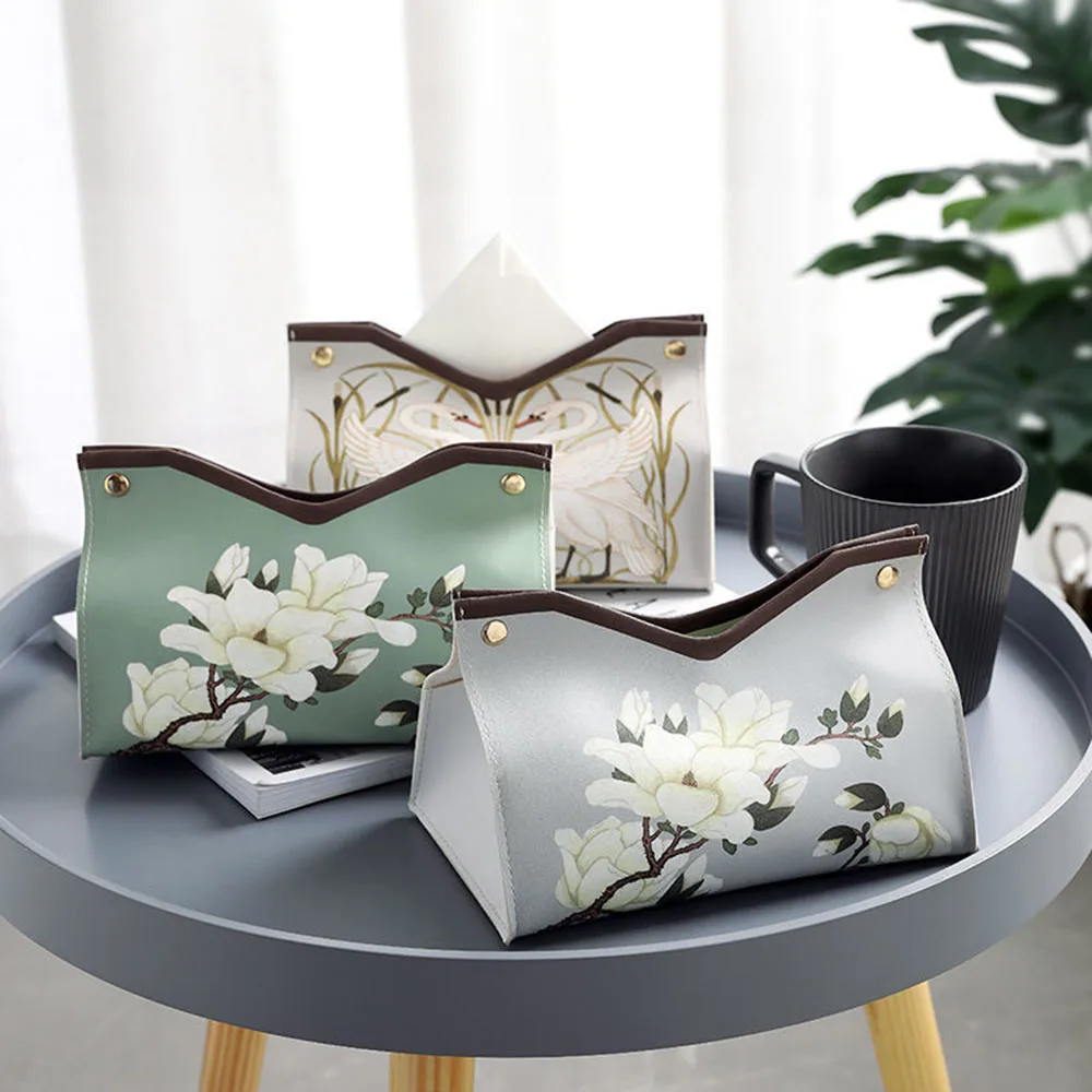 Tissue Case New Chinese Style Napkins Storage Box PU Leather Tissue Box Napkin Holder Tissue Cover Desk Clean Home Decorations