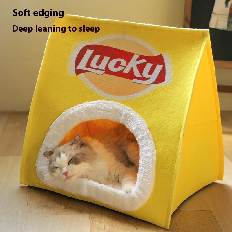 

Potato Chip Type Cat Dog House Bed All Season Semi Closed Cat Hiding House Anti Slip Foldable Washable Secure Nesting Sleep Gift