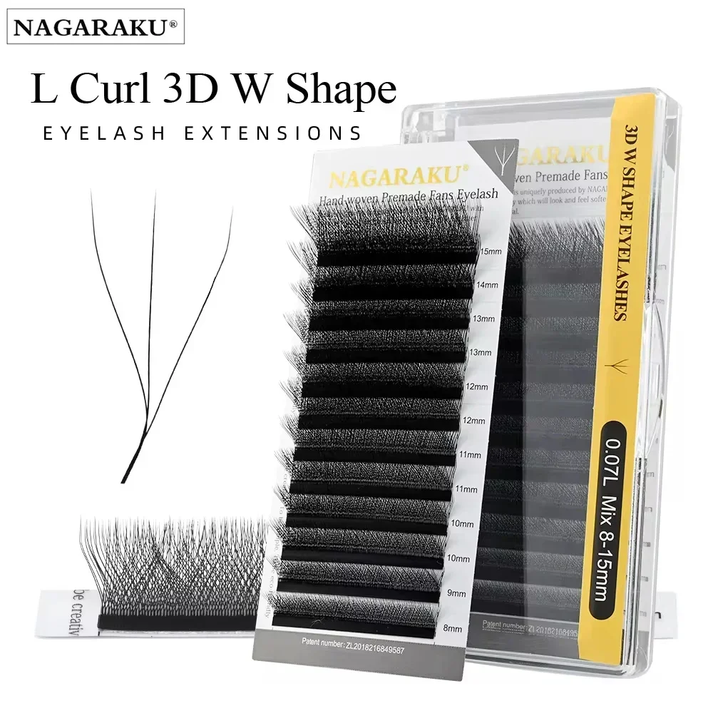 NAGARAKU 3D W รูปร่าง L LU Curl Premium Soft Light Natural Lashes แต่งหน้าทอมือ Eyelash Extension ขนตาปลอม