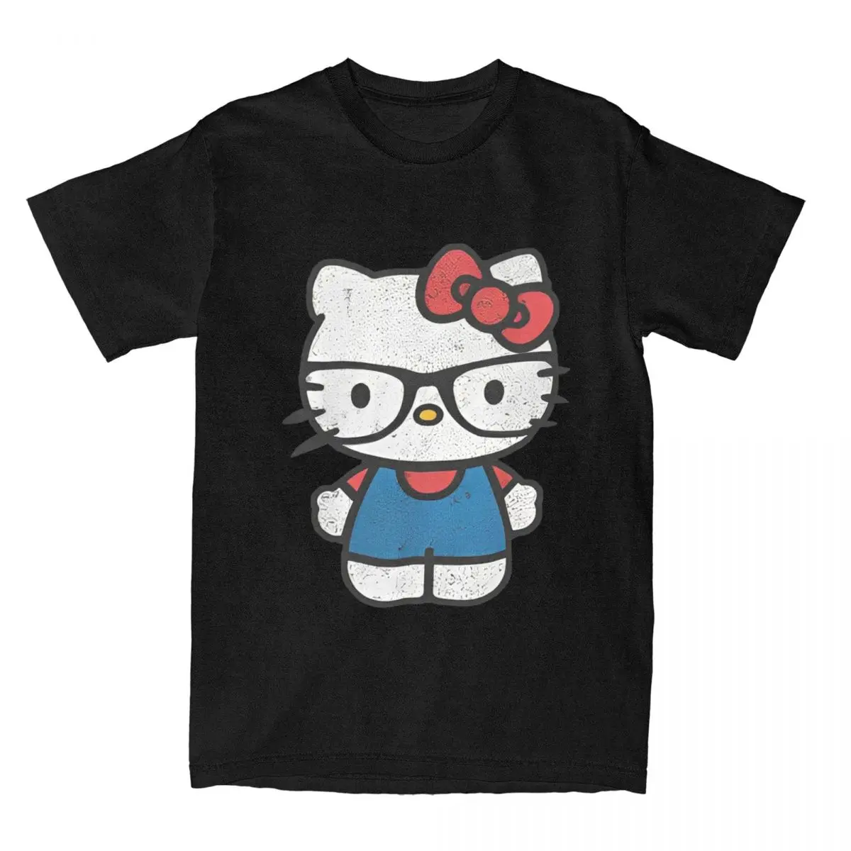 Vintage T-Shirt Cartoon Hello Kitty Nerd Glasses Cotton T-Shirts Hip Hop T Shirt for Men Summer Y2K Printed Short Sleeve Tees