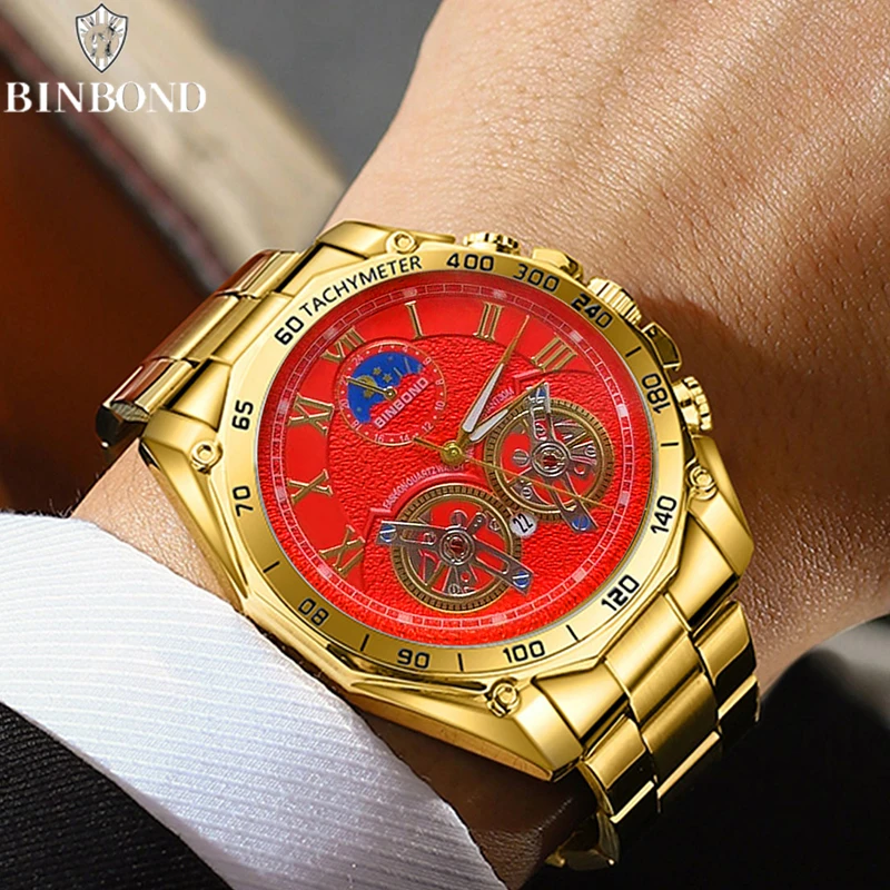 BINBONG-ساعة كوارتز مقاومة للماء من الفولاذ المقاوم للصدأ للرجال ، ساعات يد رجالية غير رسمية ، أعمال إبداعية ، أزياء فاخرة ، علامة تجارية مشهورة ، B4833